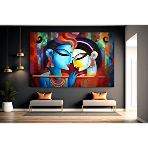 Radha Krishna Tablosu, Hindistan Geleneksel Reprodüksiyonu, Krishna Ve Radha Temalı Duvar Dekoru 60x120 cm