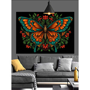 Kelebek Çiçek Parlak Renkler Dekoratif Kanvas - Mdf Ahşap Tablo 70x100 cm