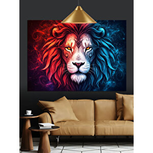 Aslan Yüzü Canlı Renkler Dekoratif Kanvas - Mdf Ahşap Tablo 50x70 cm