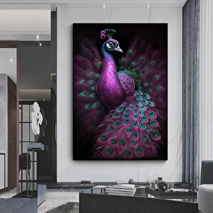 Modern Sanat Pembe Tavuskuşu – Lüks Dijital Baskı Sanatı; Tavuskuşu Kanvas Resmi 80x120 cm