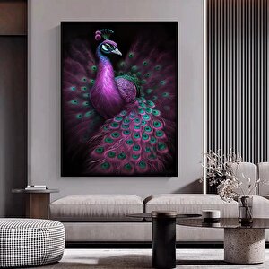 Modern Sanat Pembe Tavuskuşu – Lüks Dijital Baskı Sanatı; Tavuskuşu Kanvas Resmi 90x150 cm