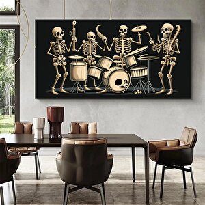 İskelet Orkestrası Kanvas Tablosu; Davul Ve Çalgılarla Sürreal Baskı