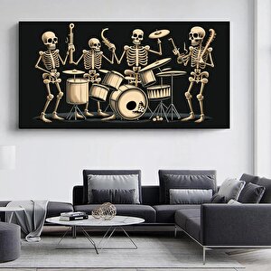İskelet Orkestrası Kanvas Tablosu; Davul Ve Çalgılarla Sürreal Baskı