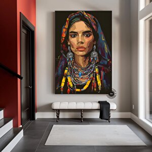Faslı Berberi Kadın Kanvas Tablosu; Renkli Kadın Duvar Sanatı; Fas Dekoru 70x150 cm