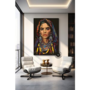 Faslı Berberi Kadın Kanvas Tablosu; Renkli Kadın Duvar Sanatı; Fas Dekoru 70x150 cm