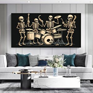 İskelet Orkestrası Kanvas Tablosu; Davul Ve Çalgılarla Sürreal Baskı