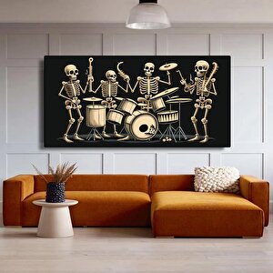 İskelet Orkestrası Kanvas Tablosu; Davul Ve Çalgılarla Sürreal Baskı 140x200 cm
