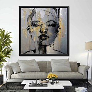 Soyut Kadın Portresi – Altın Makyajlı Kadın; Kadın Duvar Sanatı; Kadın Kanvas; Kadın Portresi; Kadın 60x120 cm
