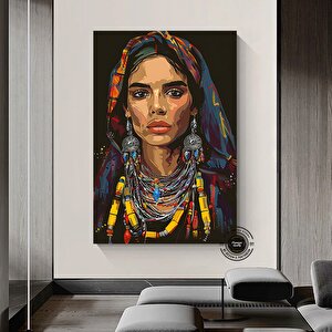 Faslı Berberi Kadın Kanvas Tablosu; Renkli Kadın Duvar Sanatı; Fas Dekoru 100x200 cm