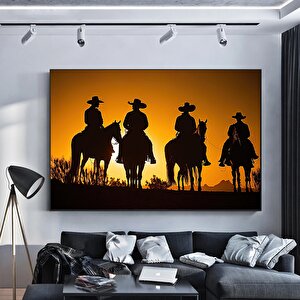 Gün Batımında Kovboylar Kanvas Tablosu, Kovboy Temalı Duvar Sanatı 60x90 cm