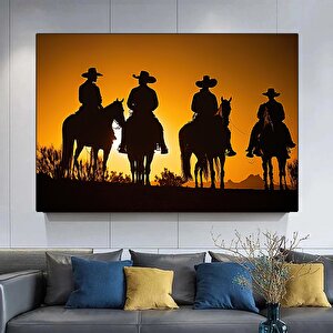 Gün Batımında Kovboylar Kanvas Tablosu, Kovboy Temalı Duvar Sanatı 60x90 cm