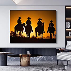 Gün Batımında Kovboylar Kanvas Tablosu, Kovboy Temalı Duvar Sanatı 80x150 cm