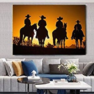 Gün Batımında Kovboylar Kanvas Tablosu, Kovboy Temalı Duvar Sanatı