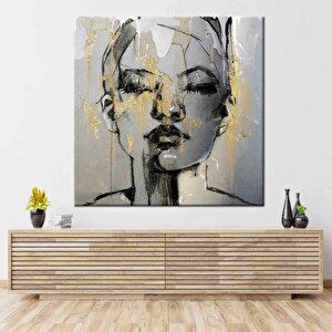 Soyut Kadın Portresi – Altın Makyajlı Kadın; Kadın Duvar Sanatı; Kadın Kanvas; Kadın Portresi; Kadın