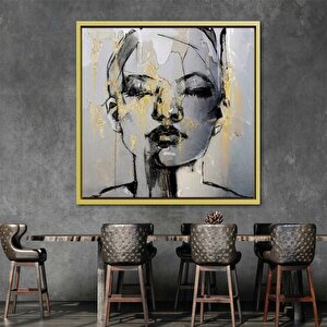 Soyut Kadın Portresi – Altın Makyajlı Kadın; Kadın Duvar Sanatı; Kadın Kanvas; Kadın Portresi; Kadın 80x160 cm