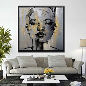 Soyut Kadın Portresi – Altın Makyajlı Kadın; Kadın Duvar Sanatı; Kadın Kanvas; Kadın Portresi; Kadın 80x160 cm
