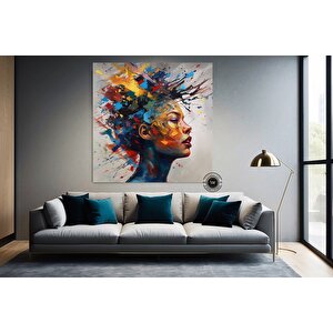 Fütüristik Suluboya Kadın Portresi, Renkli Saçlı Yüz Tablosu, Soyut Duvar Dekoru, Trend Poster