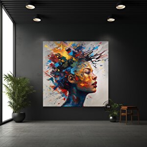 Fütüristik Suluboya Kadın Portresi, Renkli Saçlı Yüz Tablosu, Soyut Duvar Dekoru, Trend Poster