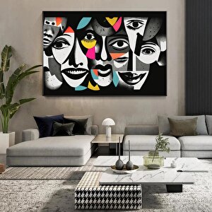 Modern Sanat Kanvası, Soyut İnsan Duvar Dekoru, Soyut Kanvas Sanatı, Renkli Yüz Kanvas Sanatı 80x120 cm