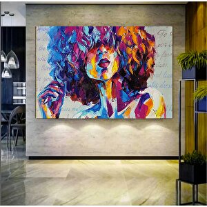 Uzun Saçlı Düşünen Kadın Kanvas Baskı, Renkli Kadın Portresi Kanvas Baskısı, Yılbaşı Hediyesi