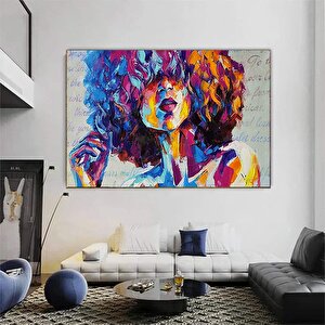 Uzun Saçlı Düşünen Kadın Kanvas Baskı, Renkli Kadın Portresi Kanvas Baskısı, Yılbaşı Hediyesi