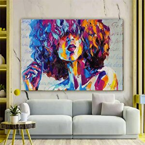 Uzun Saçlı Düşünen Kadın Kanvas Baskı, Renkli Kadın Portresi Kanvas Baskısı, Yılbaşı Hediyesi 80x120 cm