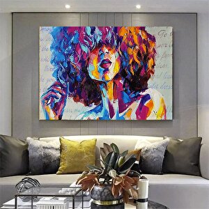 Uzun Saçlı Düşünen Kadın Kanvas Baskı, Renkli Kadın Portresi Kanvas Baskısı, Yılbaşı Hediyesi 90x150 cm