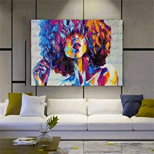 Uzun Saçlı Düşünen Kadın Kanvas Baskı, Renkli Kadın Portresi Kanvas Baskısı, Yılbaşı Hediyesi