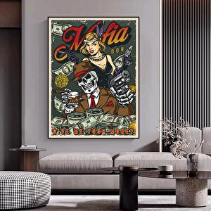 Ölümcül Dörtlü – İskelet Poker Duvar Sanatı; İskelet Poker Oynayan Kanvas Baskı; Poker Kanvas Sanatı 50x70 cm