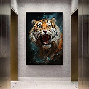 Vahşi Kaplan Kanvas Tablosu, Renkli Canlı Yağlıboya Tarzı, Bengal Kaplan Portresi 70x100 cm