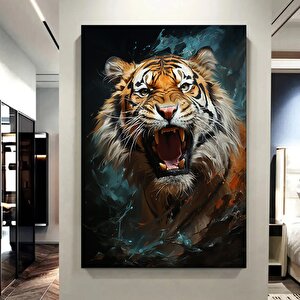 Vahşi Kaplan Kanvas Tablosu, Renkli Canlı Yağlıboya Tarzı, Bengal Kaplan Portresi 70x100 cm