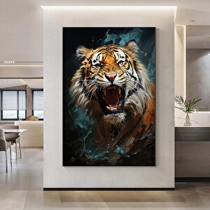 Vahşi Kaplan Kanvas Tablosu, Renkli Canlı Yağlıboya Tarzı, Bengal Kaplan Portresi