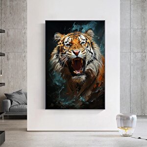 Vahşi Kaplan Kanvas Tablosu, Renkli Canlı Yağlıboya Tarzı, Bengal Kaplan Portresi