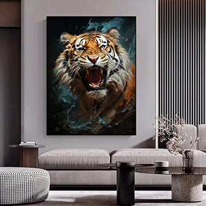 Vahşi Kaplan Kanvas Tablosu, Renkli Canlı Yağlıboya Tarzı, Bengal Kaplan Portresi