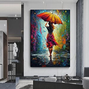 Şemsiye Tutan Kadın Soyut Kanvası, Renkli Duvar Tablosu 20x30 cm