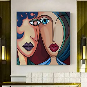 Soyut Dijital Kadın İllüstrasyonu, İki Kadın Kanvas Posteri 80x80 cm