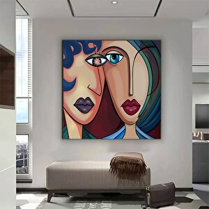 Soyut Dijital Kadın İllüstrasyonu, İki Kadın Kanvas Posteri 80x80 cm
