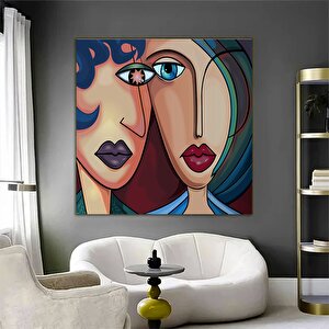 Soyut Dijital Kadın İllüstrasyonu, İki Kadın Kanvas Posteri 80x80 cm