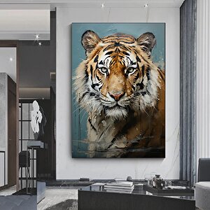 Vahşi Kaplan Kanvas Tablosu, Canlı Renklerde Bengal Kaplan Portresi 50x70 cm