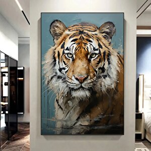 Vahşi Kaplan Kanvas Tablosu, Canlı Renklerde Bengal Kaplan Portresi