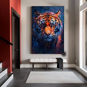 Vahşi Kaplan Kanvas Duvar Sanatı, Renkli Canlı Yağlıboya Tarzı, Bengal Kaplan Portresi 150x290 cm