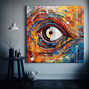 Yağlıboya Göz Tablosu, Renkli Kanvas Sanatı, Duvar Dekoru 40x40 cm
