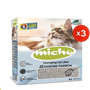 Micho Aktif Karbonlu Marsilya Sabunlu Topaklanan Kedi Kumu 3 Adet x 6 Lt