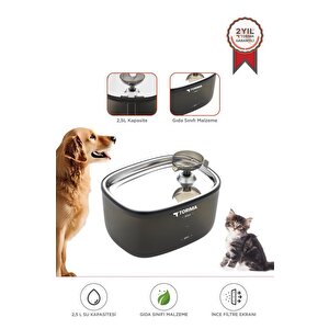 Tpd-01 Siyah Otomatik Filtreli Kedi Köpek Su Pınarı Su Çeşmesi Ultra Sessiz Su Şelalesi