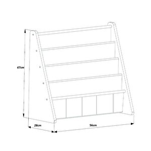 Doğal Ahşap Montessori Çocuk Kitaplığı Mavi Kumaşlı
