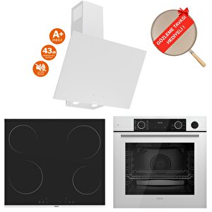 Fryart Viora Vitroseramik Elektrikli Sessiz Beyaz Ankastre Set (d078 - Sa + Ms261 + Xe64cb )