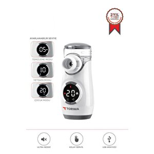 Cnb69008 Beyaz Sessiz Kademeli Dijital Ekranlı Usb Şarjlı Mesh Nebulizatör Cihazı
