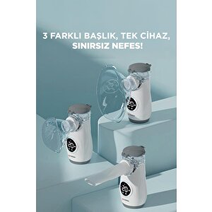Cnb69008 Beyaz Sessiz Kademeli Dijital Ekranlı Usb Şarjlı Mesh Nebulizatör Cihazı
