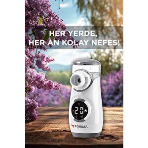 Cnb69008 Beyaz Sessiz Kademeli Dijital Ekranlı Usb Şarjlı Mesh Nebulizatör Cihazı