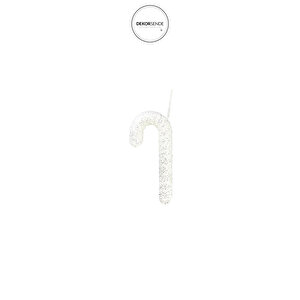 Yılbaşı Süsü Gri Pullu Baston Beyaz 17 Cm